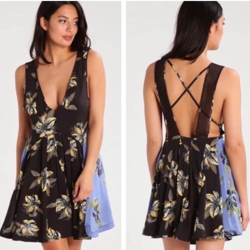 Free People I Thought I Was Dreaming Floral Mini Dress‎ Criss Cross Back XS